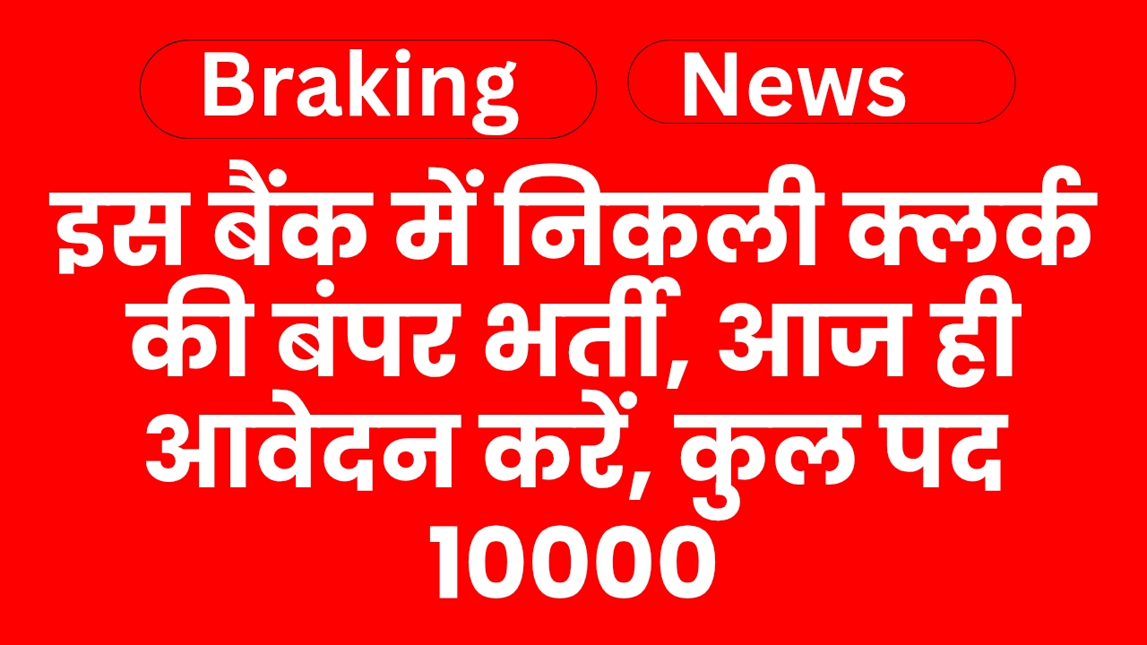इस बैंक में निकली क्लर्क की बंपर भर्ती, आज ही आवेदन करें, कुल पद 10000